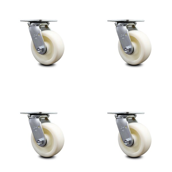 5 Inch Nylon Swivel Caster Set with Ball Bearing and Swivel Lock